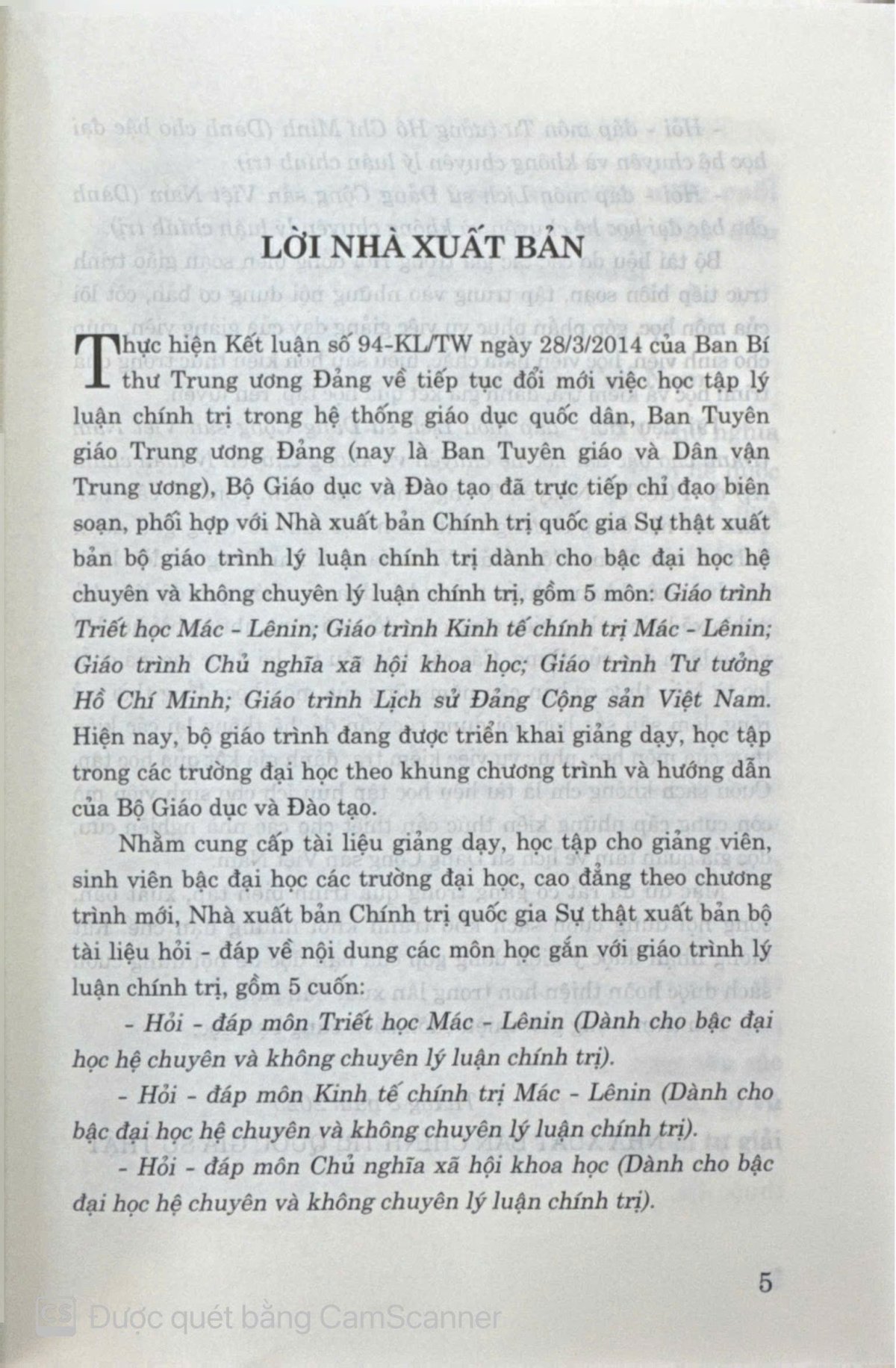 Hỏi - đáp môn Lịch sử Đảng Cộng sản Việt Nam (Dành cho bậc đại học hệ chuyên và không chuyên lý luận chính trị)