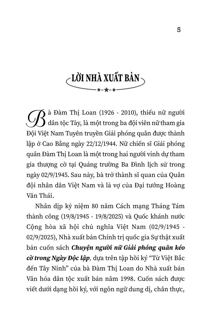 Chuyện người nữ Giải phóng quân kéo cờ trong Ngày Độc lập