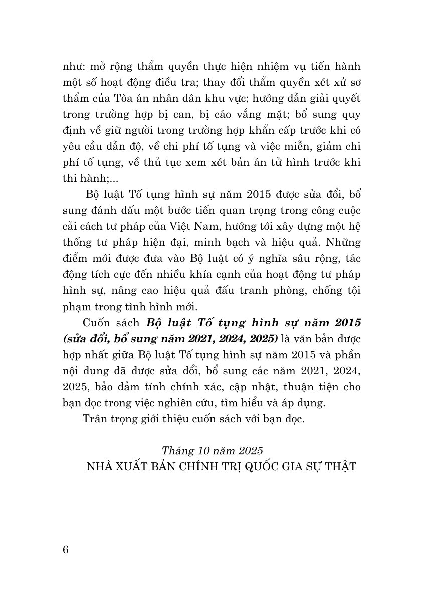 Bộ luật Tố tụng hình sự năm 2015 (Sửa đổi, bổ sung năm 2021, 2024, 2025)