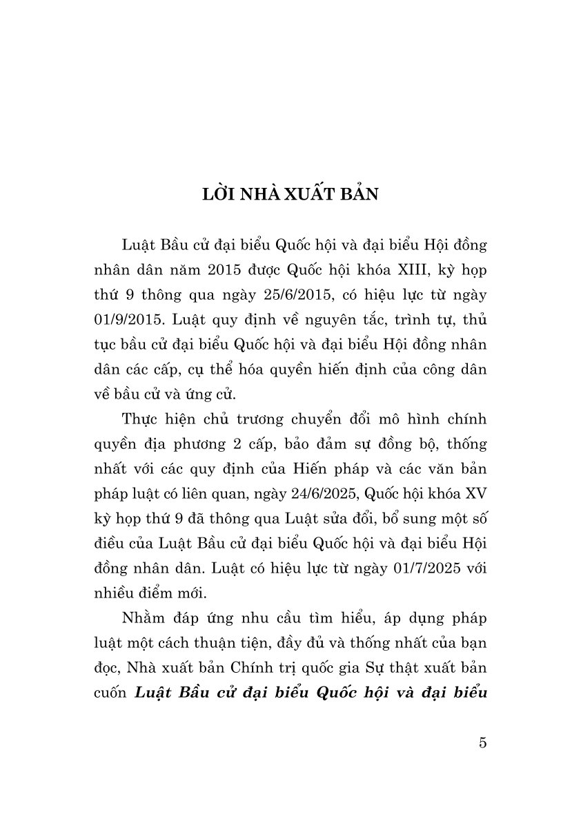 Luật Bầu cử đại biểu Quốc hội và đại biểu Hội đồng nhân dân năm 2015 (Sửa đổi, bổ sung năm 2025)