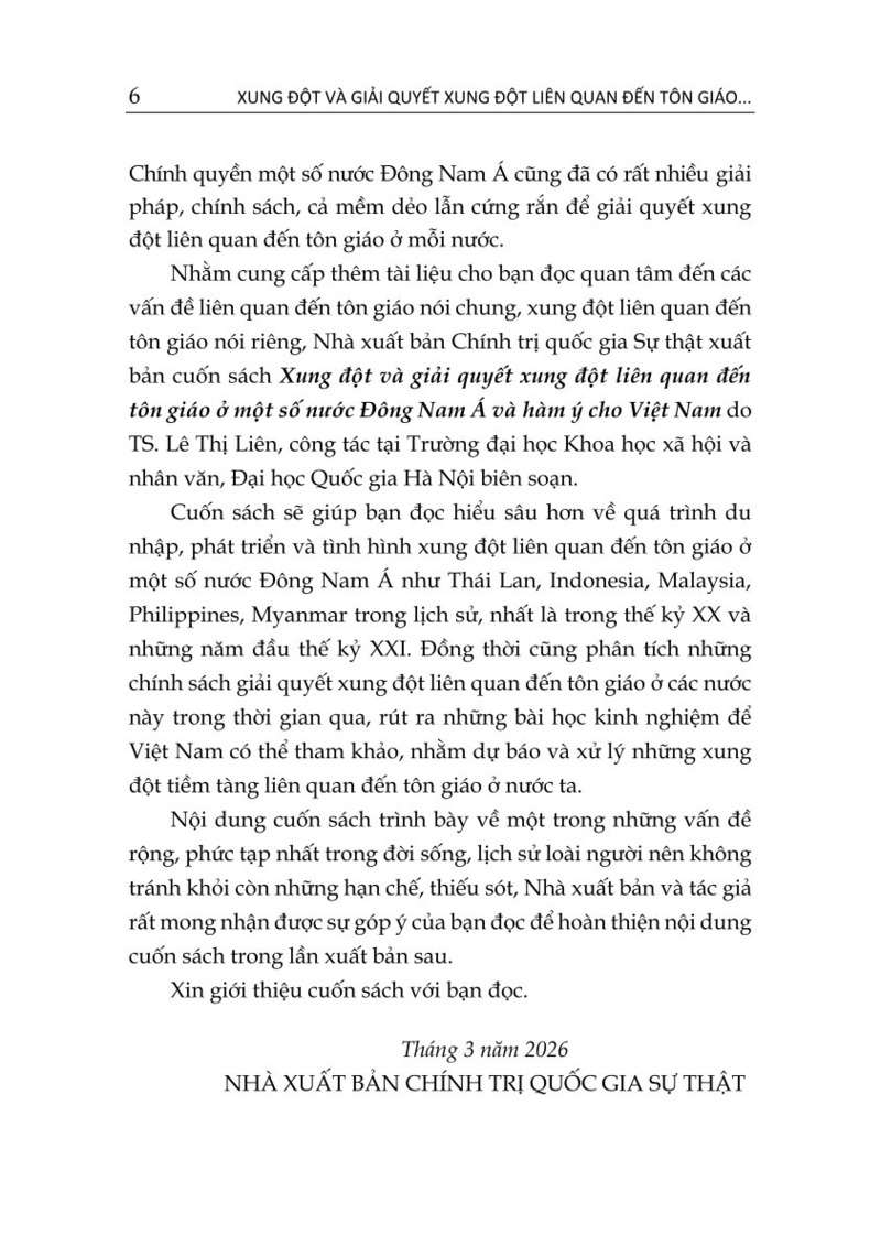Xung đột và giải quyết xung đột liên quan đến tôn giáo ở một số nước Đông Nam Á và hàm ý cho Việt Nam