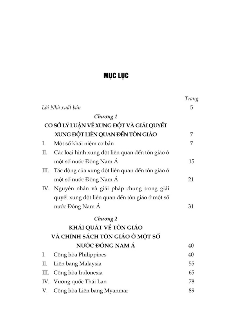 Xung đột và giải quyết xung đột liên quan đến tôn giáo ở một số nước Đông Nam Á và hàm ý cho Việt Nam