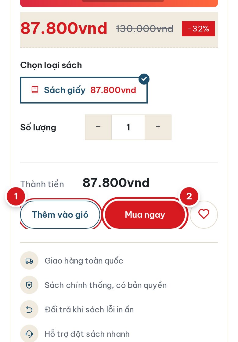 Nút mua trên trang chi tiết sách (điện thoại)
