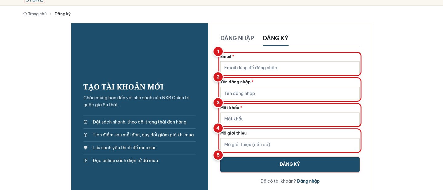 Form đăng ký tài khoản